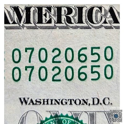 Same Matching Serial Number $1 Bill. Duplicate Serial Number. Unique Dollar. - Image 1 of 4