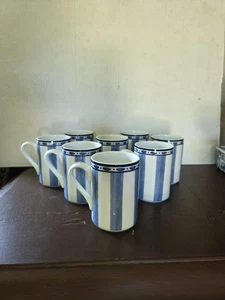 8 Dansk Bistro Cafe Pariser blau Kaffeetassen/Teetassen 10 Unzen gestreift Portugal - Bild 1 von 10