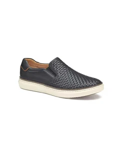 New Johnston & Murphy McGuffey 2 Woven Slip-On Sneakers Black Leather Size 9M - Picture 1 of 7
