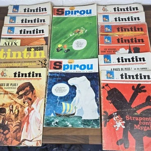 Hebdomadaire 11 French 1960s Vintage Tin Tin Comics & 3 Spirou Comics - Imagen 1 de 12