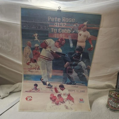 Vintage Original Poster 1985 Pete Rose Marathon Oil 4192 Hits Cincinnati Reds - Image 1 of 4