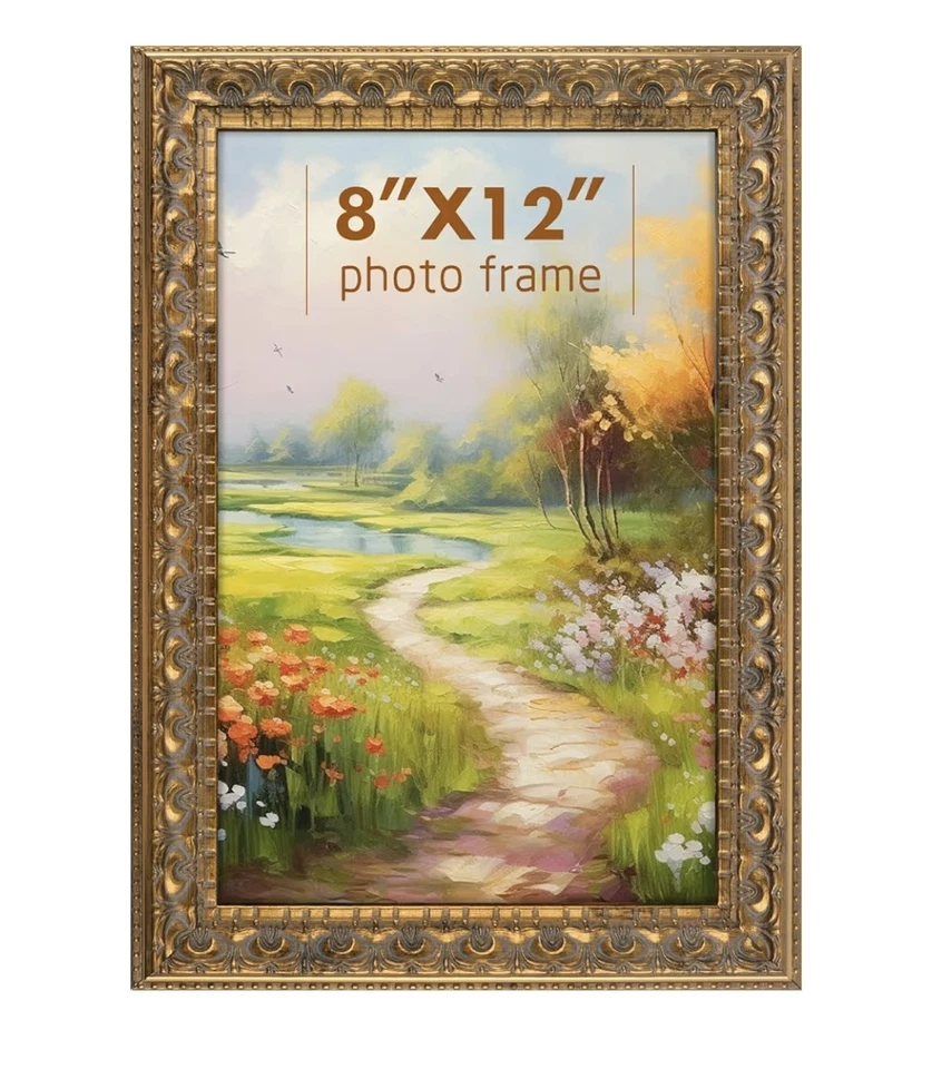 Quadro de pôster luxuoso dourado 8x12 polegadas bronze ornamentado parede horizontal e vertical - Imagem 1 de 4