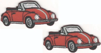 Red Convertible Car Iron-On Patch Set (2 1/2") Classic Bug Style Appliqué (2pcs) - Image 1 of 2