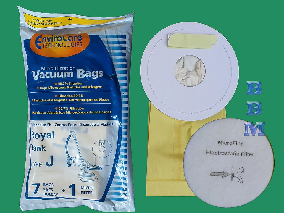 7 Vacuum Bags, 1 Filter 1401403001 Royal Dirt Devil Pony Type J Allergy Canister - Image 1 of 1