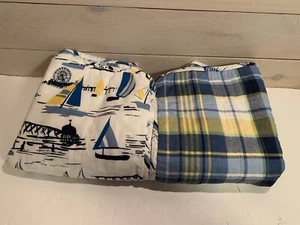 Poppy & Fritz Madras Pillow Sham Set of 2 Nautical Boats Beach Preppy 20x36 - Picture 1 of 5