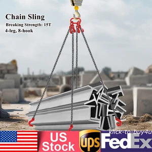 5/16 in*10FT G80 Chain Sling 4 Legs w/ 8 Hooks Lifting Sling 5t/11023lbs - Picture 1 of 14