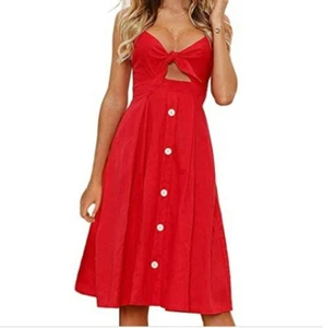 Fancyinn Red Front tie Pinup Midi Dress Sz M - Picture 1 of 5