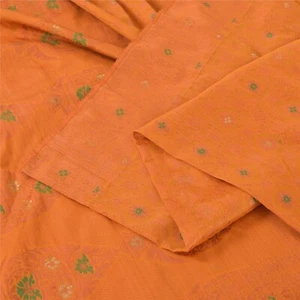 Sanskriti Vintage Indian Orange Sarees Art Silk Woven Premium Craft Fabric Sari - Picture 1 of 12