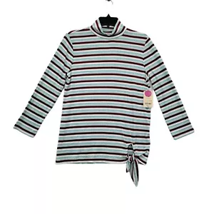 NEW St Johns Bay Womens S Mock Neck 3/4 Sleeve Top Shirt Striped - Picture 1 of 8