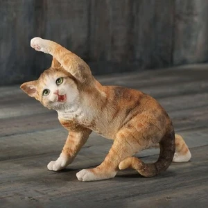 3 1/2 Inch Yellow Tabby Yoga Cat Twist Pose Resin Animal Miniature - Picture 1 of 4