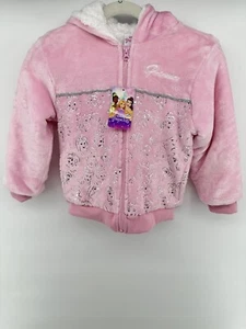 Disney Sweater Girls Pink White Sherpa Princess Rapunzel Tiana Belle size 6 - Picture 1 of 3