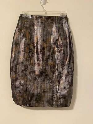 Falda de Cuero 6 Catherine Malandrino Piel de Cordero Plata Bronce Metálico Cintura Alta Foto 1 de 4