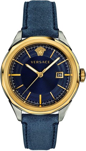 Versace Glaze Orologio Uomo Pelle Blu Oro Cassa Acciaio 43mm VERA00218