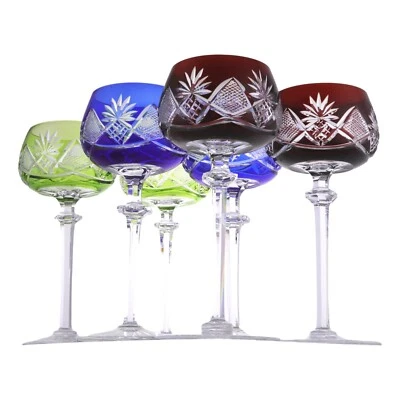 VAL St LAMBERT Crystal - BERNCASTEL Cut - Coloured Hock Glasses - Set of 6 - Image 1 of 4