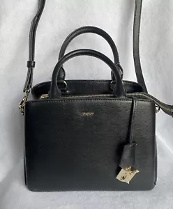 DKNY “Paige” 2-Way Satchel In Black Textured Leather - Picture 1 of 5