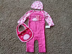 CHILDREN'S PLACE tuta bambina nuova con etichetta tg 6-9 mesi LADYBUG set 3 pezzi ROSA - Foto 1 di 6