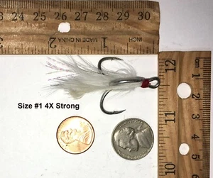 50 size #1 Dressed Bucktail treble hooks green flash white feather 4x strong - Picture 1 of 10