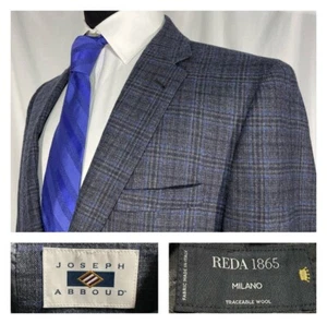 Chaqueta Abrigo Deportivo Joseph Abboud REDA 1865 Lana Gris Azul a Cuadros 44 - Imagen 1 de 21