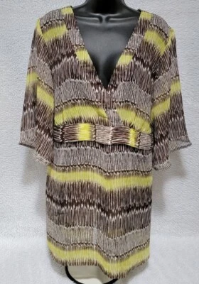 Womens Shirt Top Blouse Size 1X Brown Green Beige Striped - Image 1 of 4