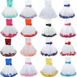Baby Girls Bowknot Flower Petals Wedding Pageant Bridesmaid Dress Ball Gowns - Picture 1 of 132