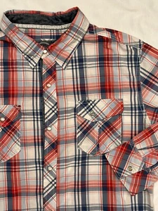 BKE Pearl Snap rojo azul a cuadros ajuste delgado XL - Imagen 1 de 5