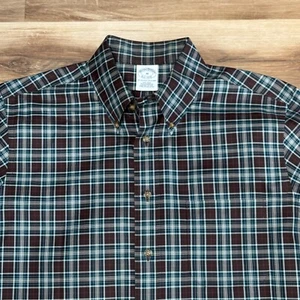 Camisa Brooks Brothers Para Hombre Mediana Sin Hierro Supima Algodón Marrón A Cuadros Con Botones - Imagen 1 de 8