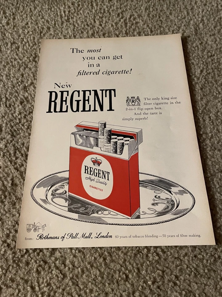 Vintage 1956 REGENT CIGARETTES KING SIZE PRINT AD 1950s "ROTHMANS OF PALL MALL" - Imagem 1 de 1