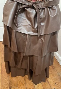 Brown Leather Ruffled Maxi Skirt Size Medium But Fits Small Too - Picture 1 of 6
