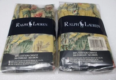 DE COLECCIÓN Raro Ralph Lauren EVELYN Amarillo CHINTZ Floral Volantes 2 Fundas Estándar Foto 1 de 4