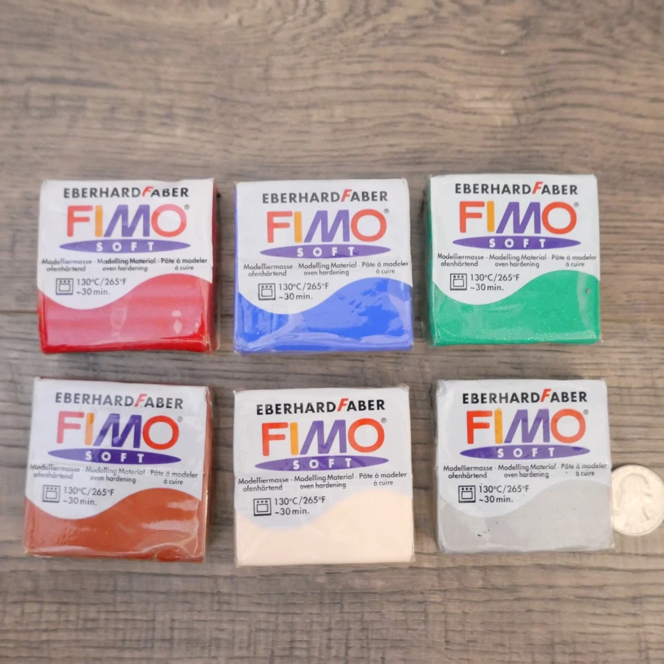 Fimo Soft Modelling Polymer Clay Lot / 6 Blue 33 Green 502 Red 202 Gray 81 43 27 - Image 1 of 1