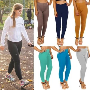 Womens High Waist Viscose Plain Full Length Leggings Stretchy Soft Elasticated - Picture 1 of 70