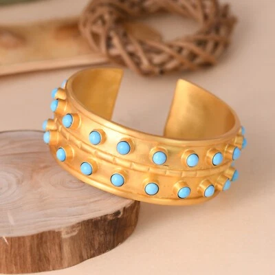 Позолоченный бирюзовый браслет с широкими манжетами модные женские ювелирные изделия - Изображение 1 из 4
