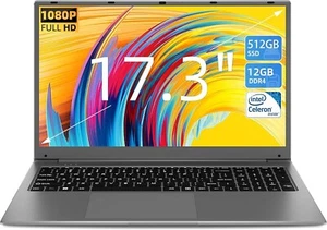 Naclud 17.3" Laptop 12GB RAM 512GB SSD Storage(TF Card 512GB), Celeron N5095A - Picture 1 of 7