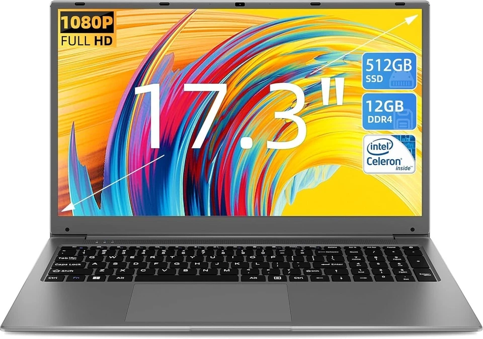 Naclud 17.3" Laptop 12GB RAM 512GB SSD Storage(TF Card 512GB), Celeron N5095A - Image 1 of 4