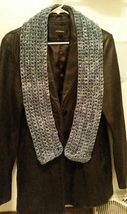 "Handmade" Crocheted Variegated Blue Scarf Red Heart Yarn Denim look  - Picture 1 of 1