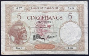 SELTENE SIGNATUR Neue Hebriden Bank Indochina 5 Francs (ND) 1941 P.4a (nicht P.4b) - Bild 1 von 2