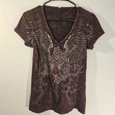 Women's Xtreme Couture Affliction Like Vintage Pierce Red Heart T-Shirt Top S - Image 1 of 3