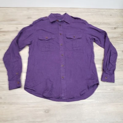 Camisa deportiva Ralph Lauren para mujer 8 púrpura lino manga larga abotonada informal top Foto 1 de 4