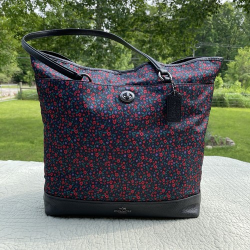 Borsa Coach Ranch in nylon con stampa floreale e pelle nera con ciottoli borsa tote F59435