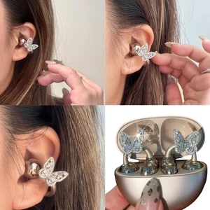 Butterfly Rhinestones Clip on Earbuds Open Ear, Removable Ear Accessories Decor - Picture 1 of 9