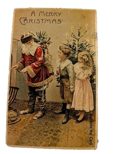 Rare Christmas HOLD TO LIGHT Santa Children Postcard Holiday Antique Posted - Picture 1 of 5