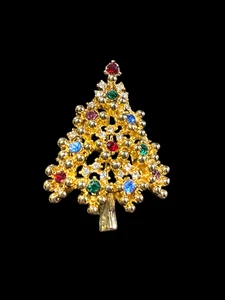 EISENBERG Spilla Albero di Natale Vintage Tono Oro Multicolore Strass 227 - Foto 1 di 3