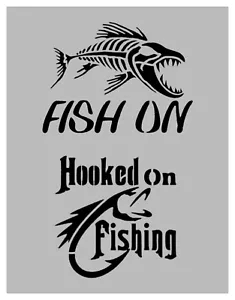 Fish On Hooked On Fishing Stencil 8.5" x 11" Custom Stencil Sheet - Picture 1 of 2