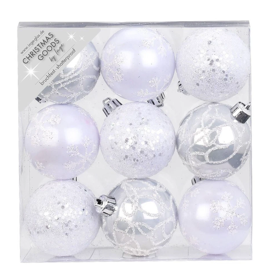 9 Weihnachtskugeln 6cm Kunststoff Christbaumkugeln Weihnachtsbaumkugeln weiß - Bild 1 von 1