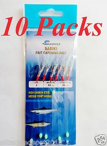 10 paquetes talla #4 plataformas de cebo Sabiki 6 ganchos rojos señuelos de agua salada en alta mar - 496 - Imagen 1 de 3
