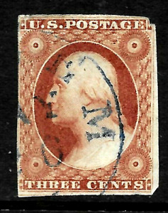 Sc #10/11 Shades Blue Cancel 3 Cent Washington 1857 US 46A23