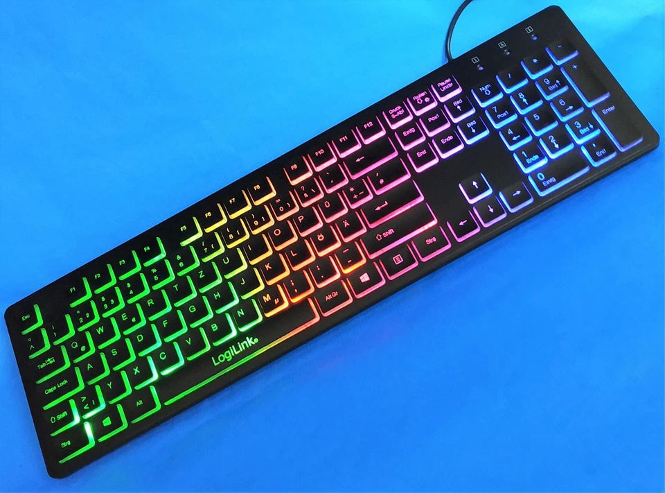 USB Tastatur beleuchtet Tasten LED Farben QWERTZ DEUTSCH für PC Computer Rechner - Bild 1 von 2