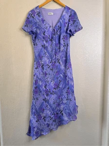 Abito vintage anni 90 Y2K viola floreale fata capriccioso asimmetrico rosa selvatica - Foto 1 di 14
