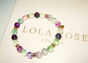 LOLA ROSE *STUNNING* RAINBOW FLUORITE GREEN PURPLE ELASTICATED BRACELET NEW QVC - Picture 1 of 1