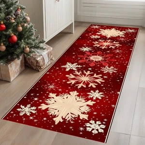Red Christmas Rug,Christmas Gift,Snowflakes Runner,Christmas Decor,Xmas Area Rug - Picture 1 of 12